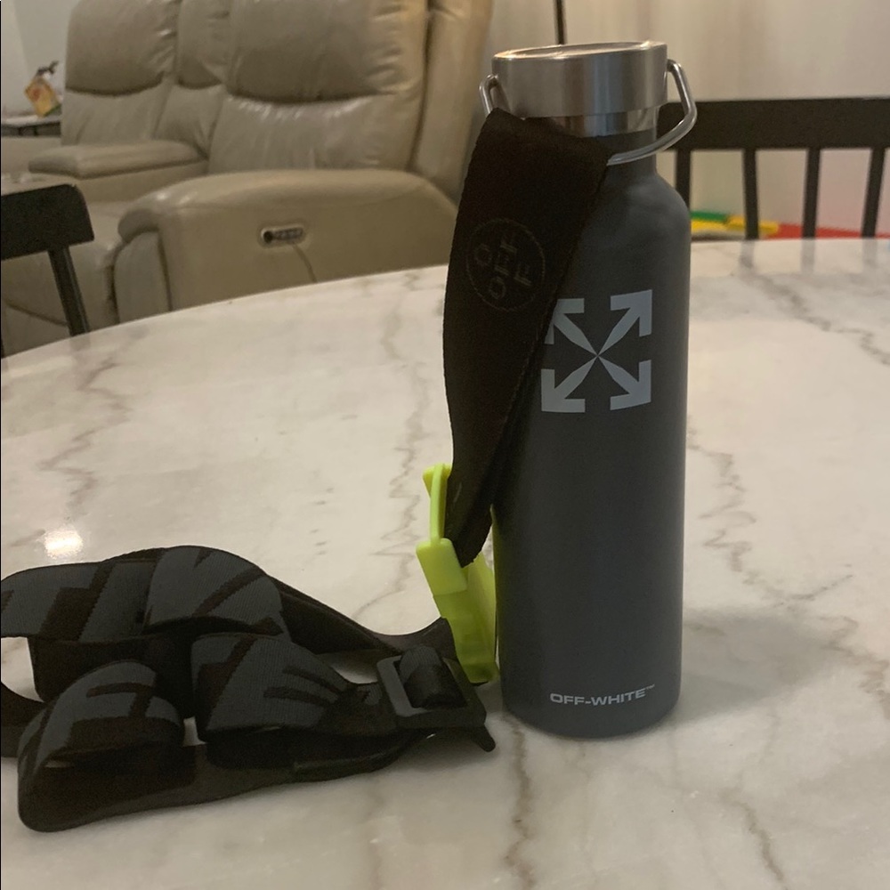 Off-White Charcoal Gray Water Bottle with strap